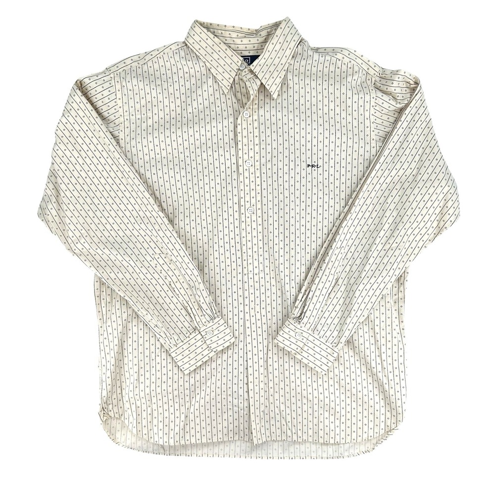 Polo Ralph Lauren Cream Navy Diamond Stripe Button Down Shirt XL Long Sleeve